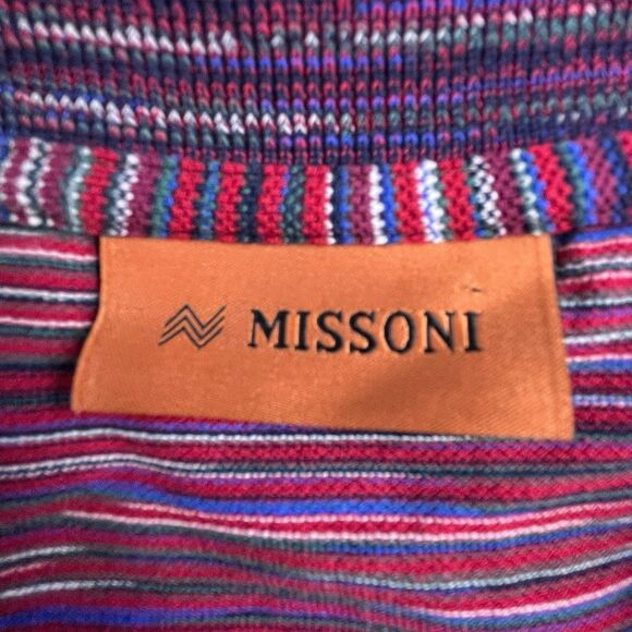 Missoni Polo Shirt Mens XXL Short Sleeve Multicolor Striped Cotton Textured - Picture 5 of 10